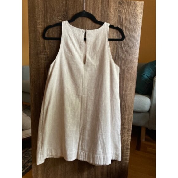 NWT Abercrombie high neck linen blend mini dress in beige - Picture 2 of 4